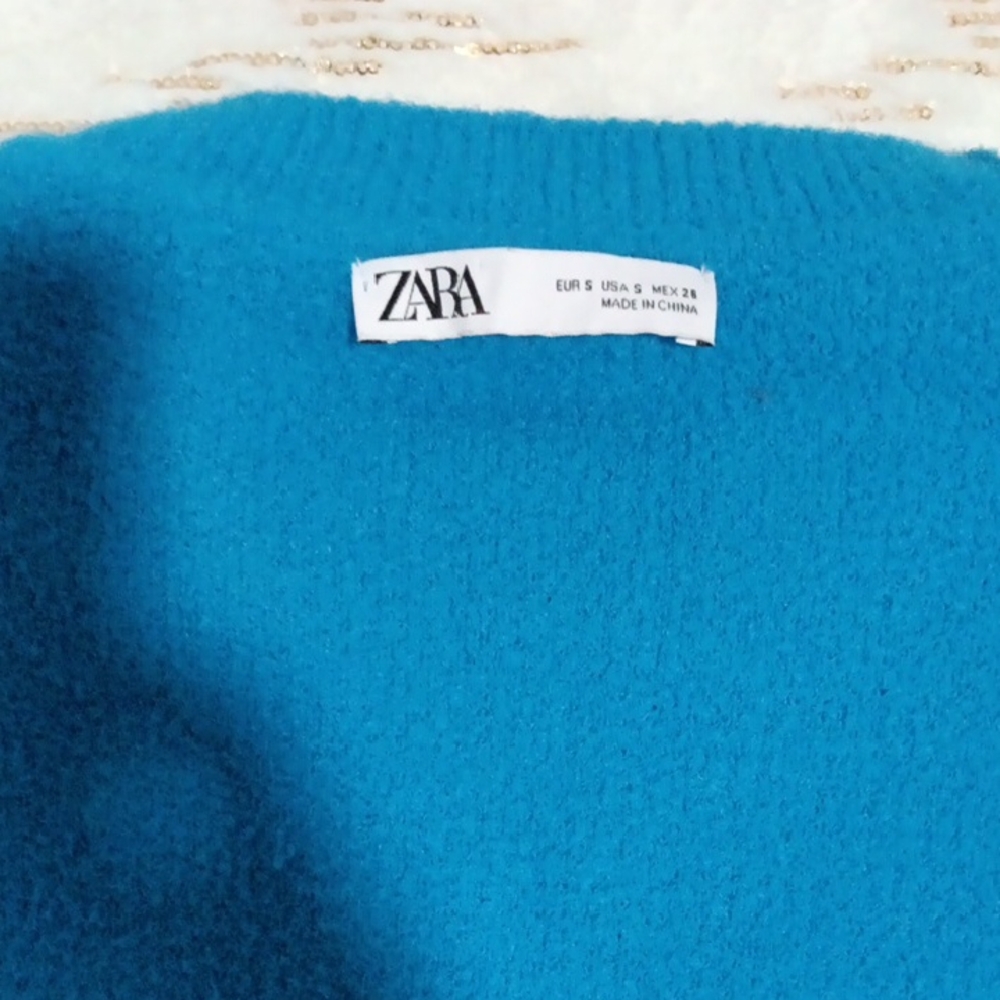 Zara Women's Vibrant Blue Crew Neck Sweater